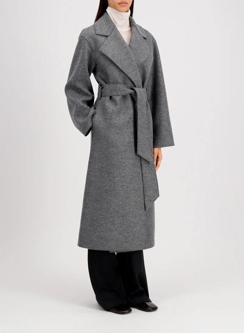 Harris Wharf Belted Clutch Coat Pressed Wool Middle Grey - Den Lille Ida - Harris Wharf
