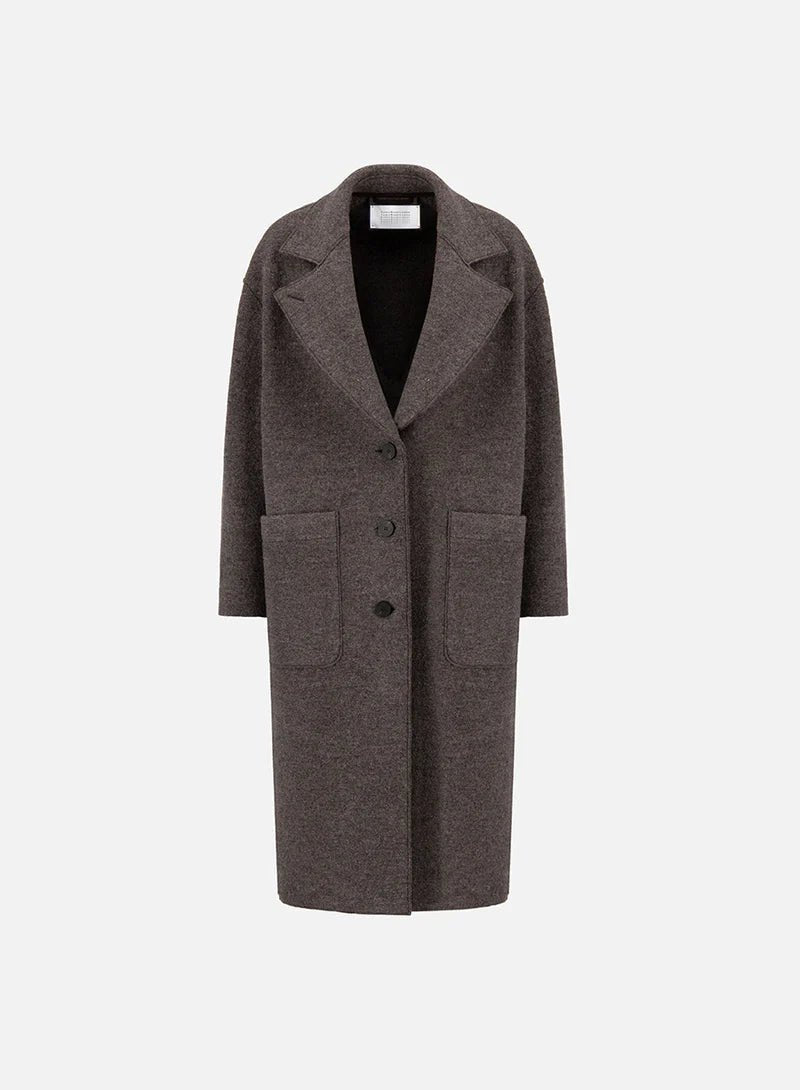 Harris Wharf Greatcoat Boiled Wool Brown Grey - Den Lille Ida - Harris Wharf