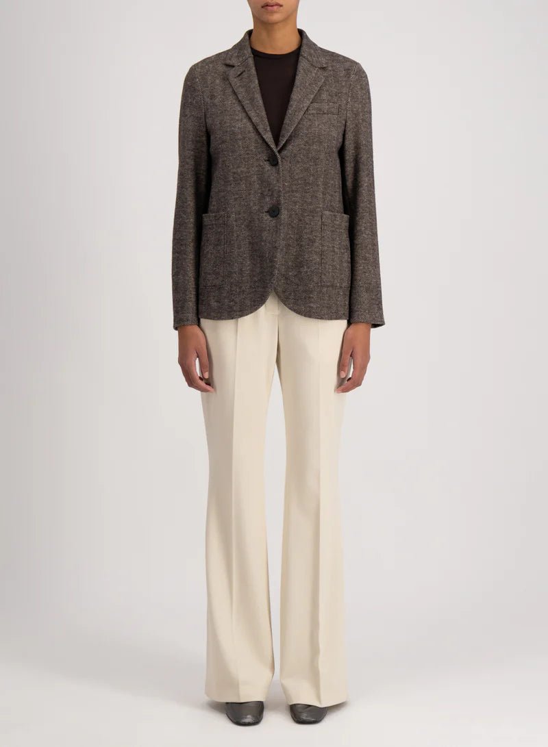 Harris Wharf Stand Up Collar Blazer Patterned Moleskin Beige Herringbone - Den Lille Ida - Harris Wharf