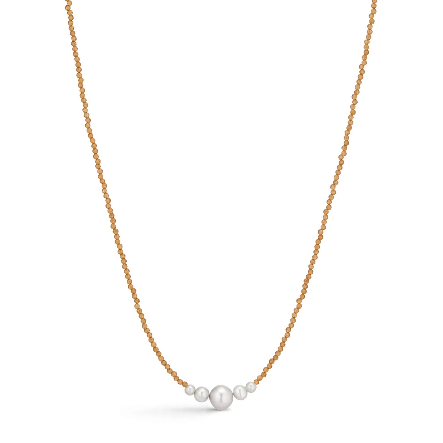 Line Nørgaard kort halskæde med grå kulturperler og granater - Den Lille Ida - Line Nørgaard