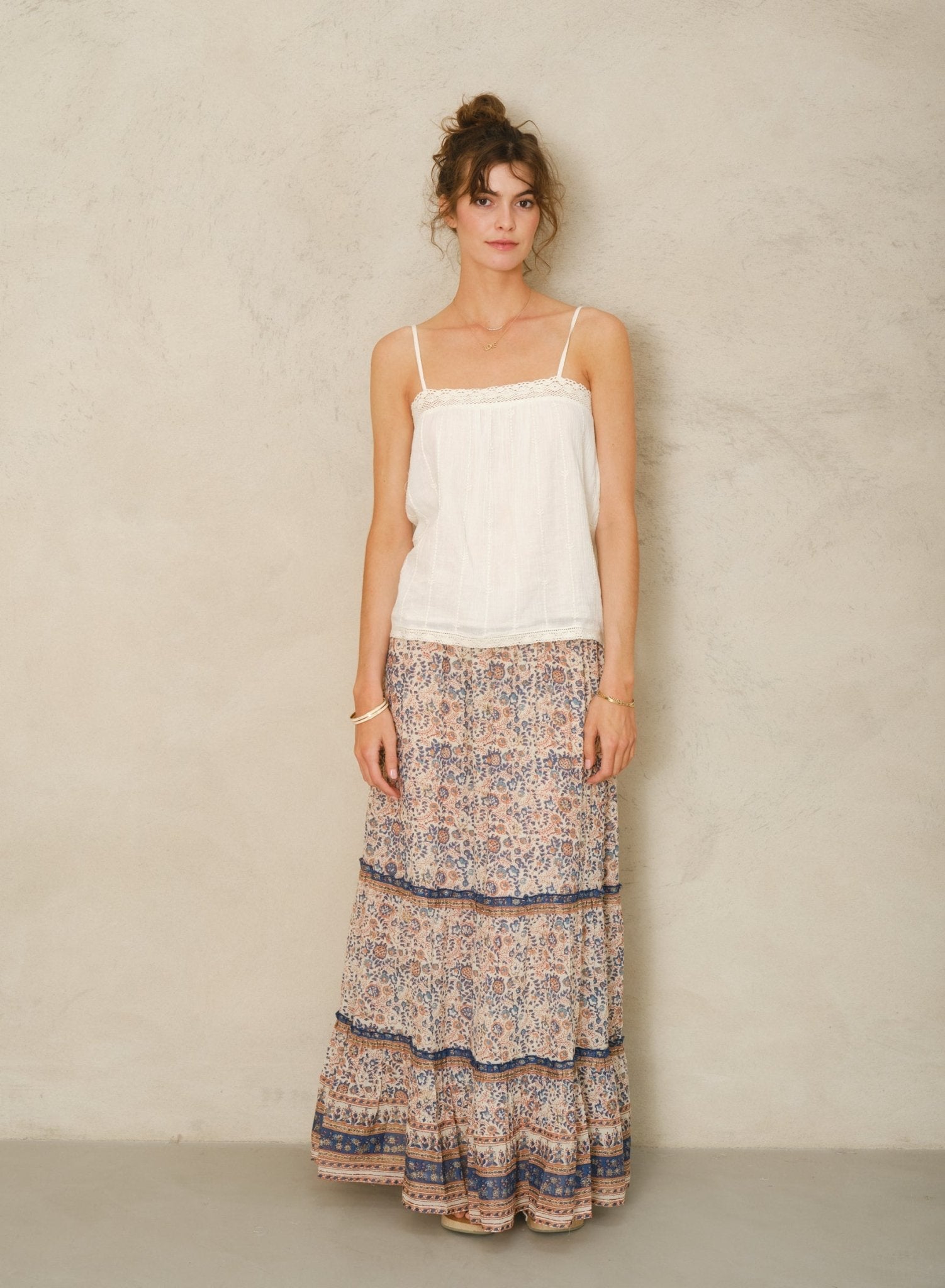 M.A.B.E. Cass Print Maxi Skirt Navy - Den Lille Ida - M.A.B.E