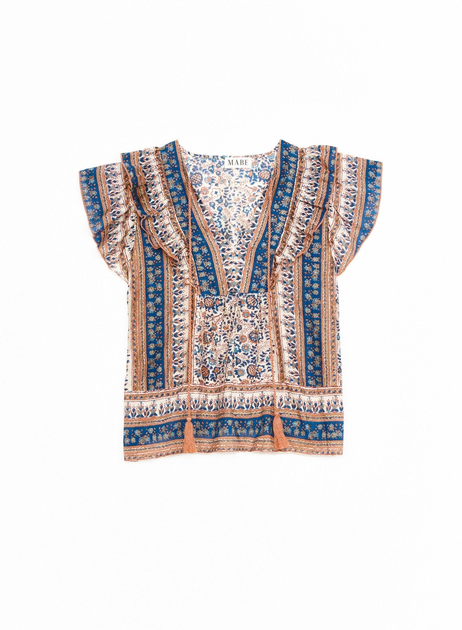 M.A.B.E. Cass Print Frill Top Navy - Den Lille Ida - M.A.B.E