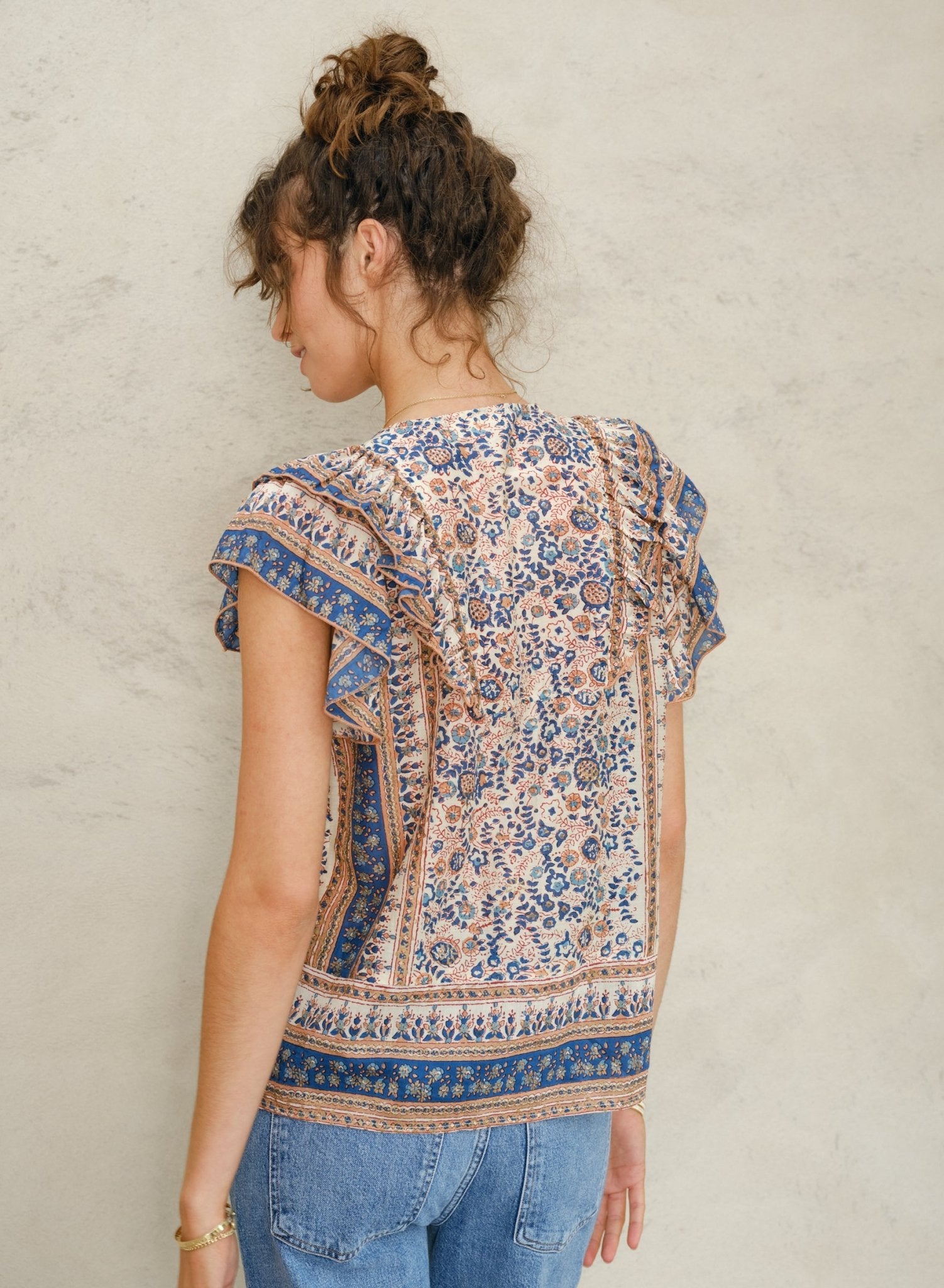 M.A.B.E. Cass Print Frill Top Navy - Den Lille Ida - M.A.B.E