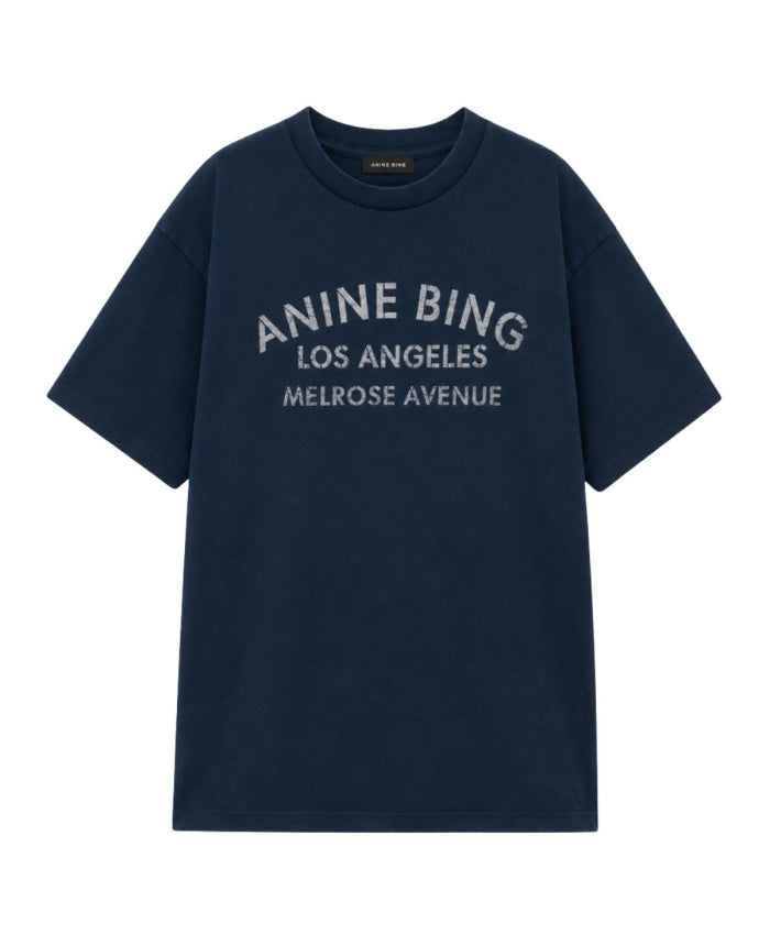 Anine Bing Click Cade Tee Melrose Stencil Navy