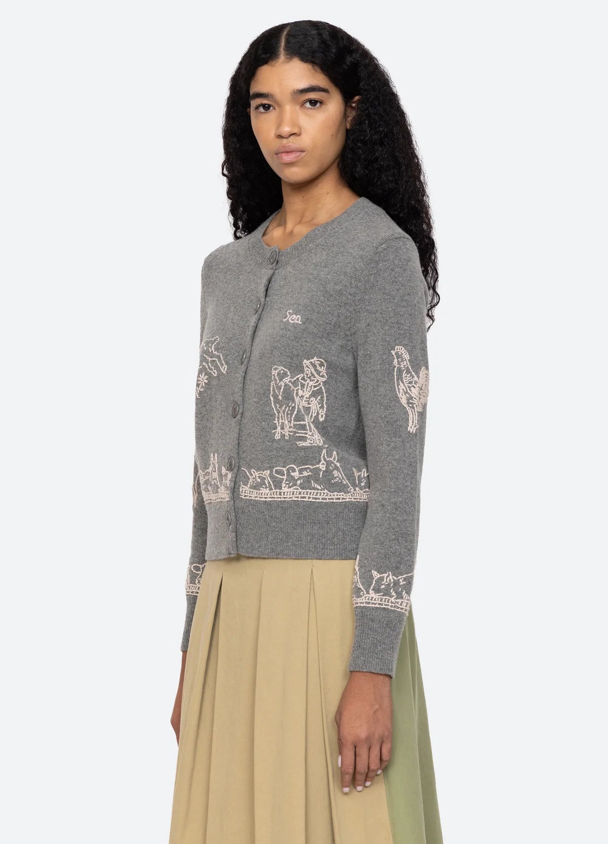 Sea New York Edin Farm Embroidery Cardigan Grey - Den Lille Ida - Sea New York