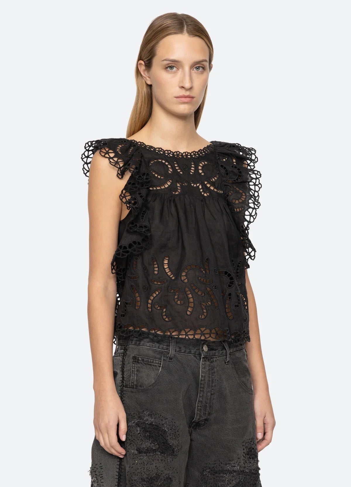 Sea New York Marja Embroidery Flutter Tank Black - Den Lille Ida - Sea New York