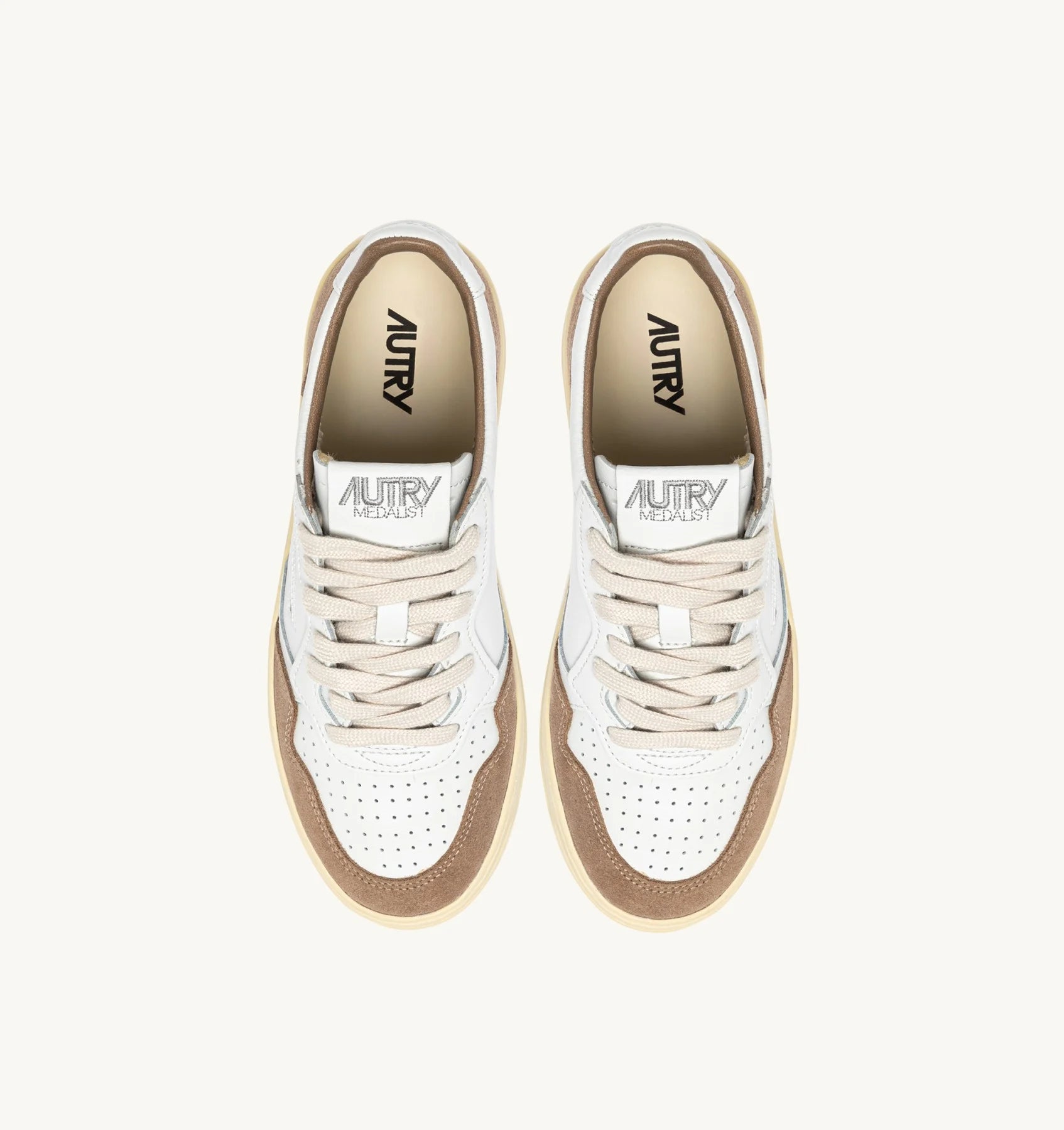 Autry Medalist Low Sneakers in White Leather and Antelope Suede