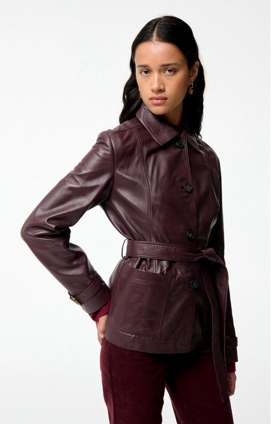 Vanessa Bruno Francisco Leather Jacket Burgundy
