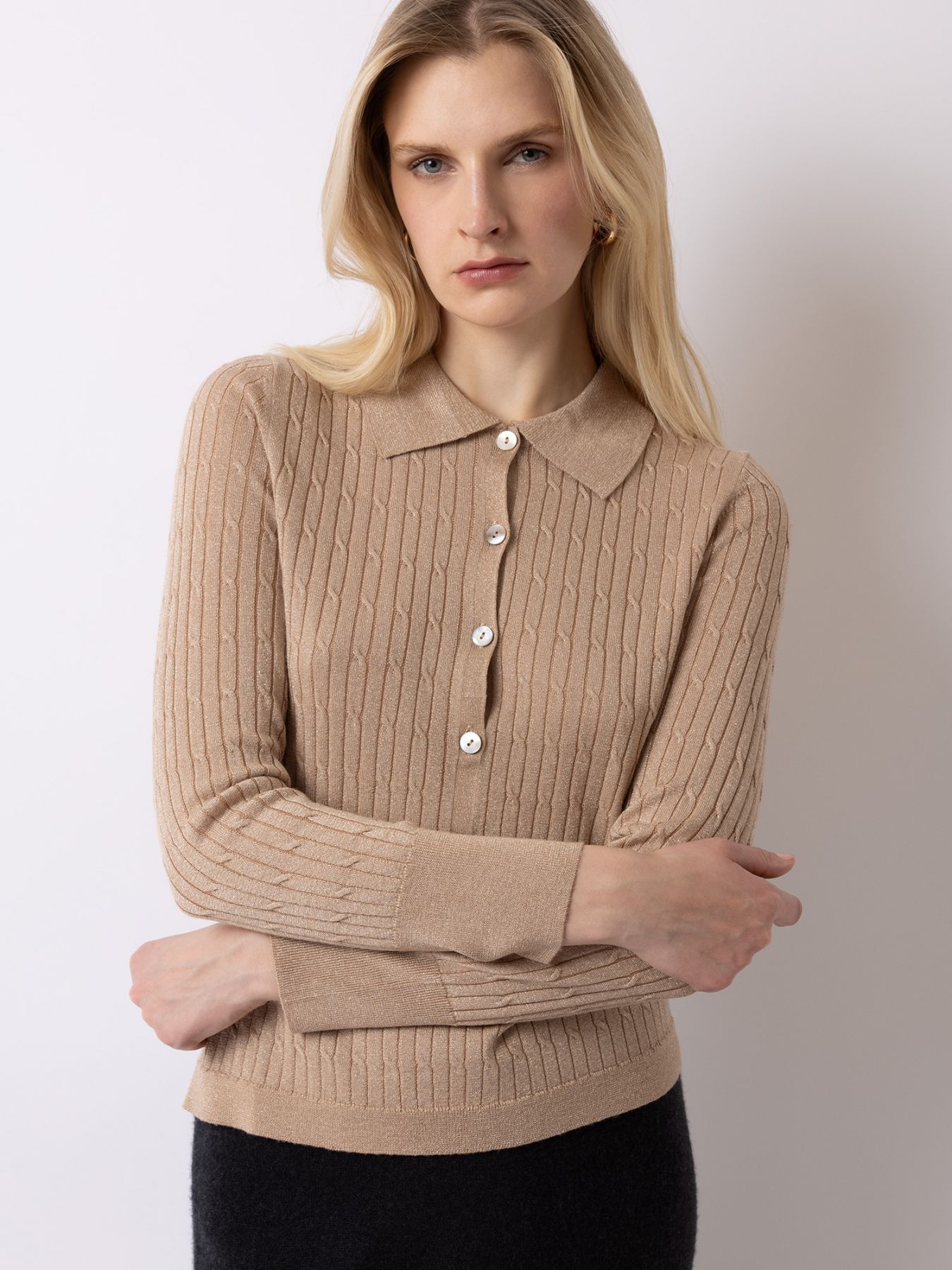 FTC Cashmere Polo Pullover Gold Lurex