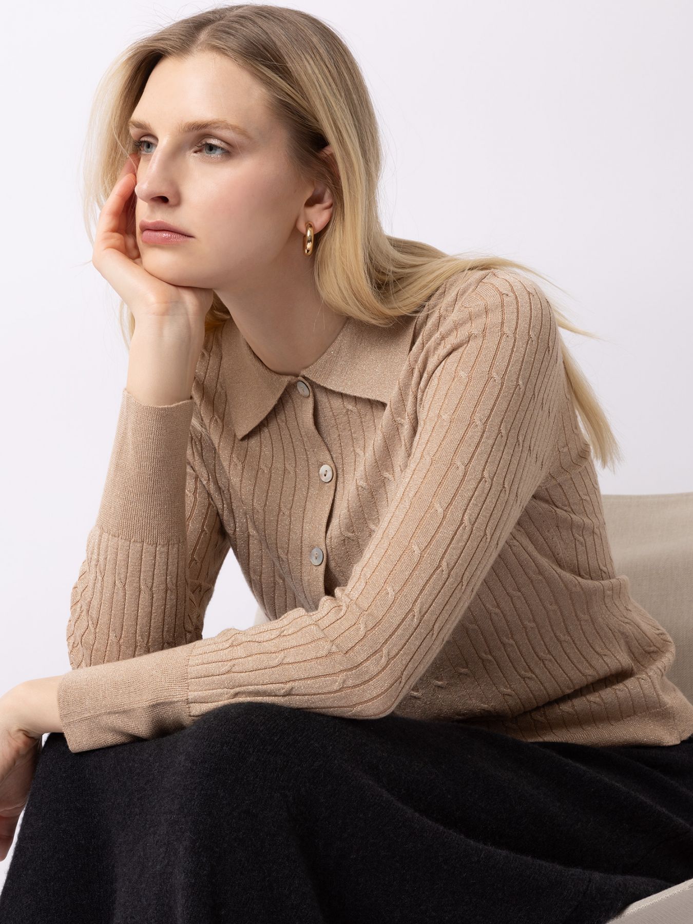 FTC Cashmere Polo Pullover Gold Lurex