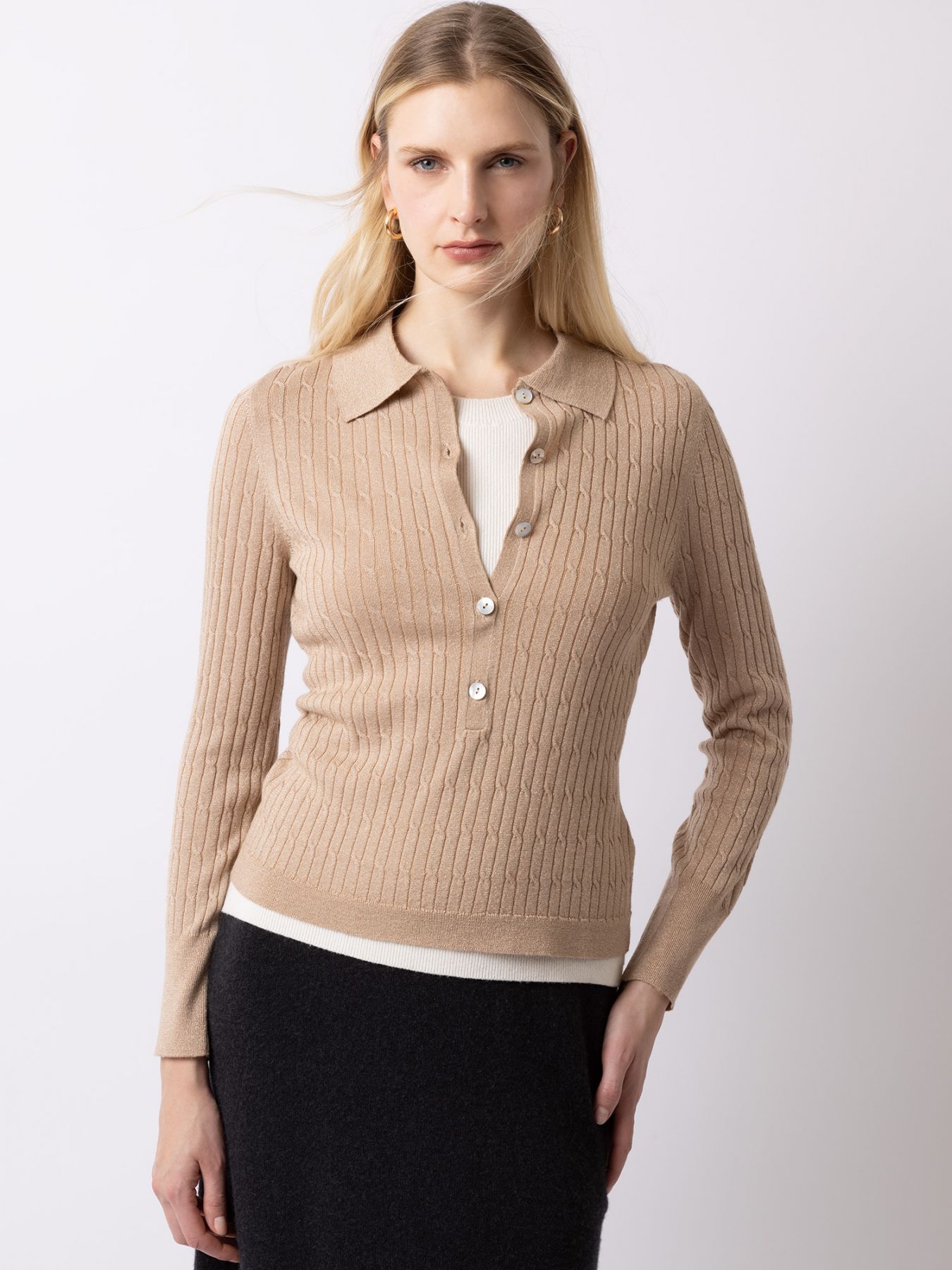 FTC Cashmere Polo Pullover Gold Lurex