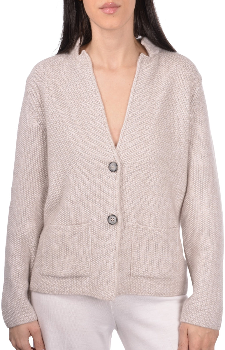 Gran Sasso Rice Stitch Knit Jacket Chalk