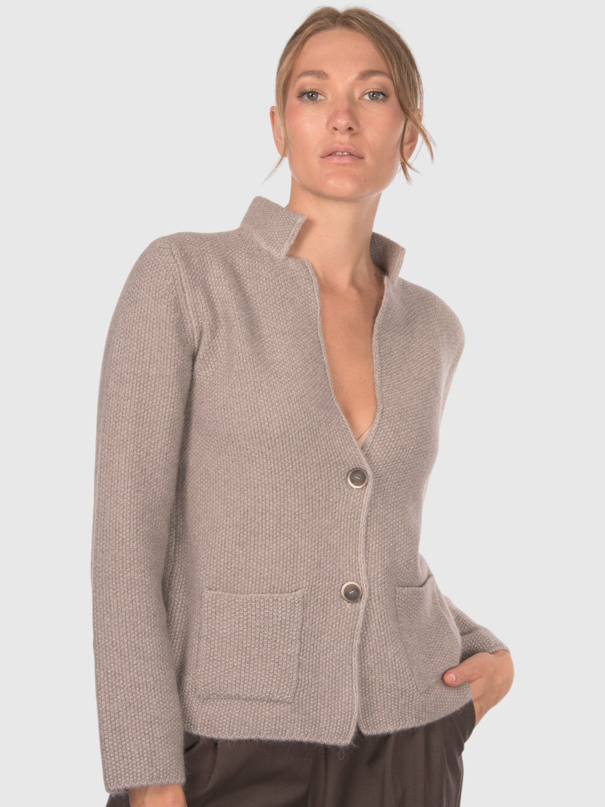 Gran Sasso Rice Stitch Knit Jacket Taupe