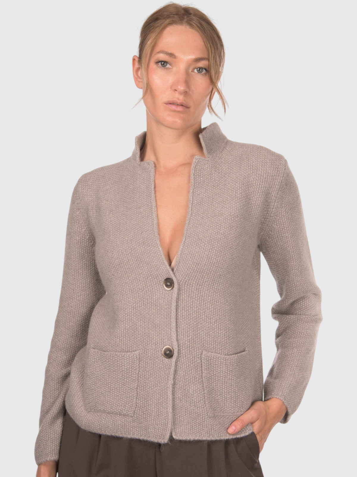 Gran Sasso Rice Stitch Knit Jacket Taupe