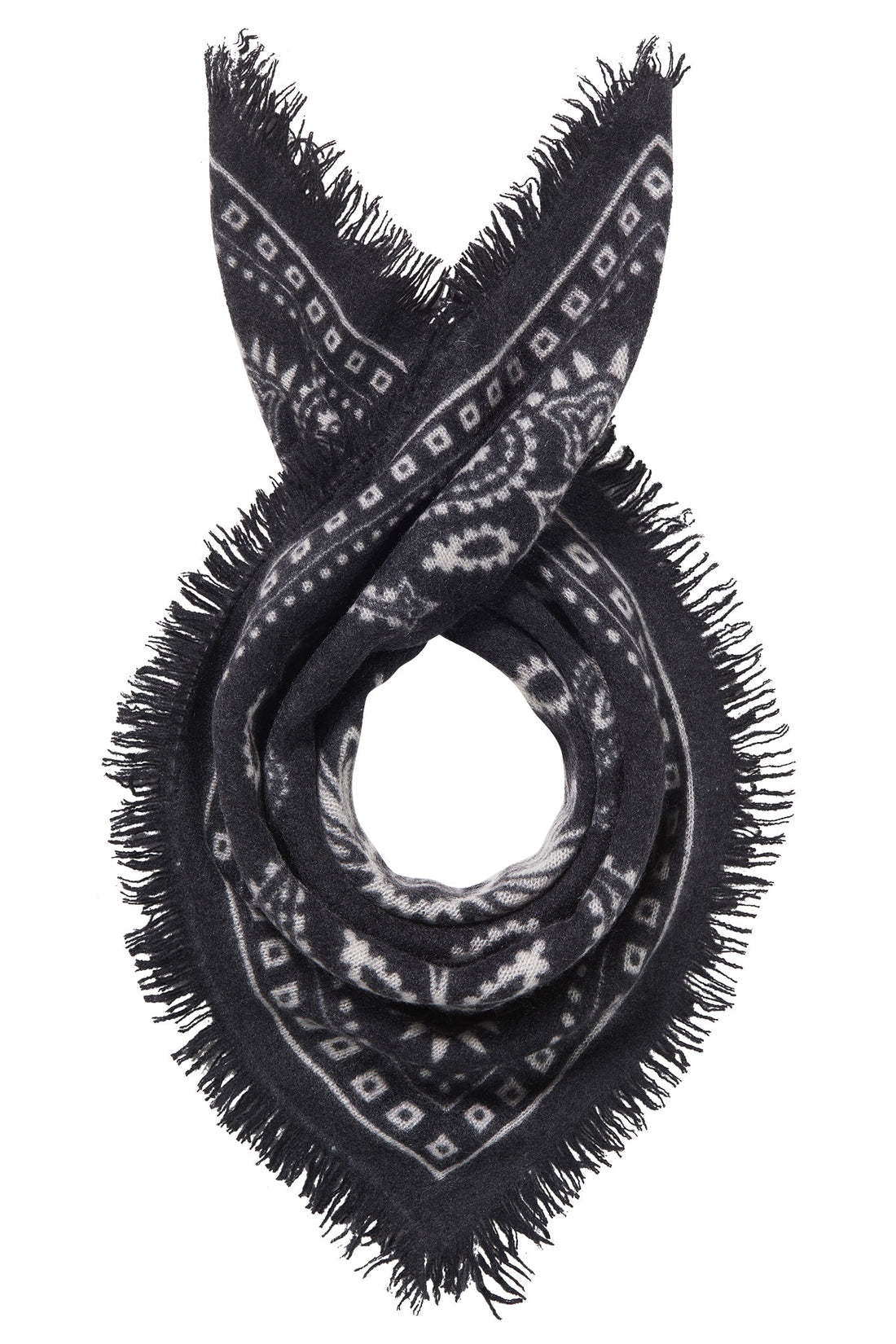PURSCHOEN BANDANA SCARF PAISLEY BLOOM BLACK-NATURAL 60 X 60 CM