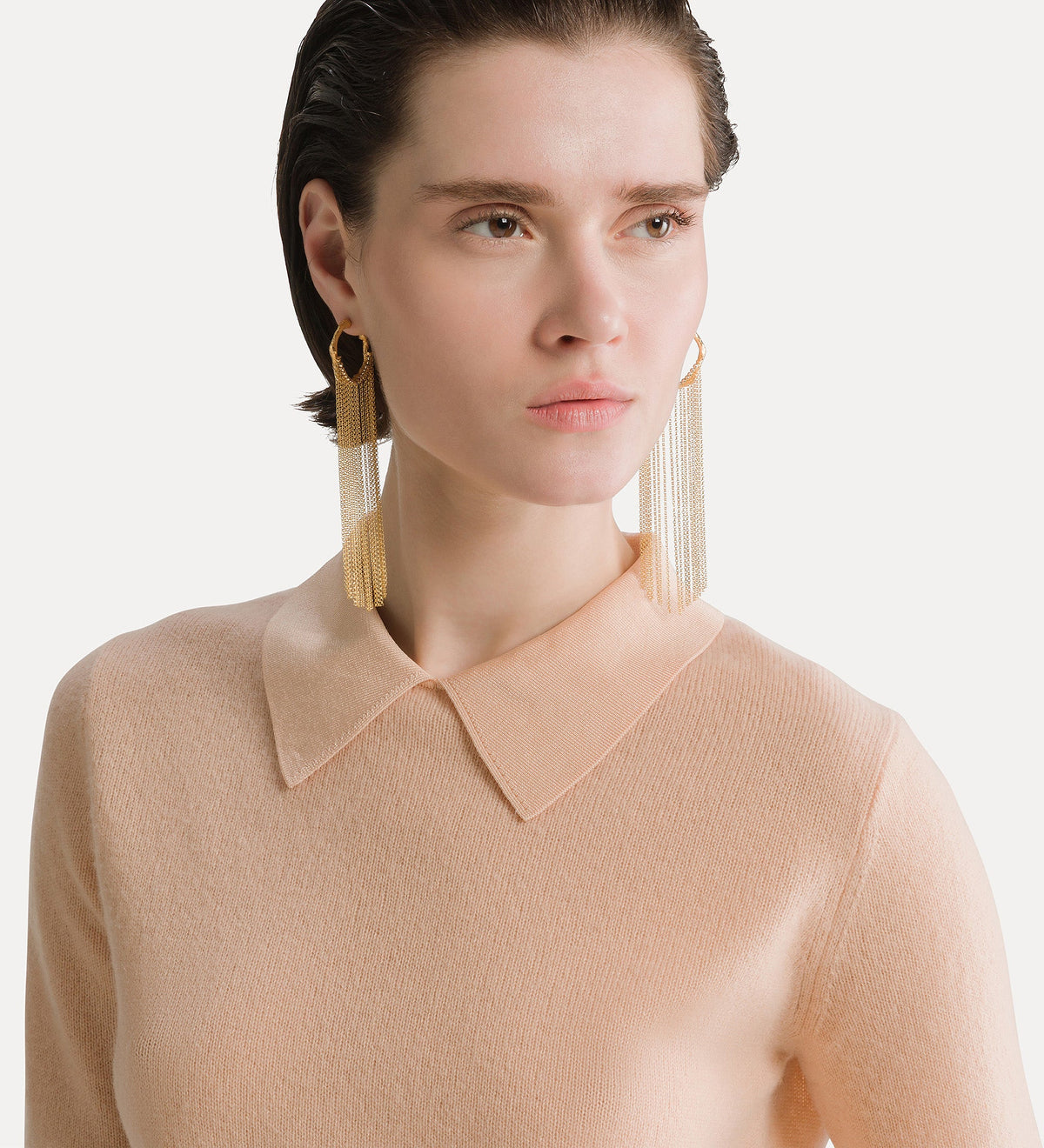 forte_forte short–sleeved polo shirt in wool and cashmere gauze cashmere