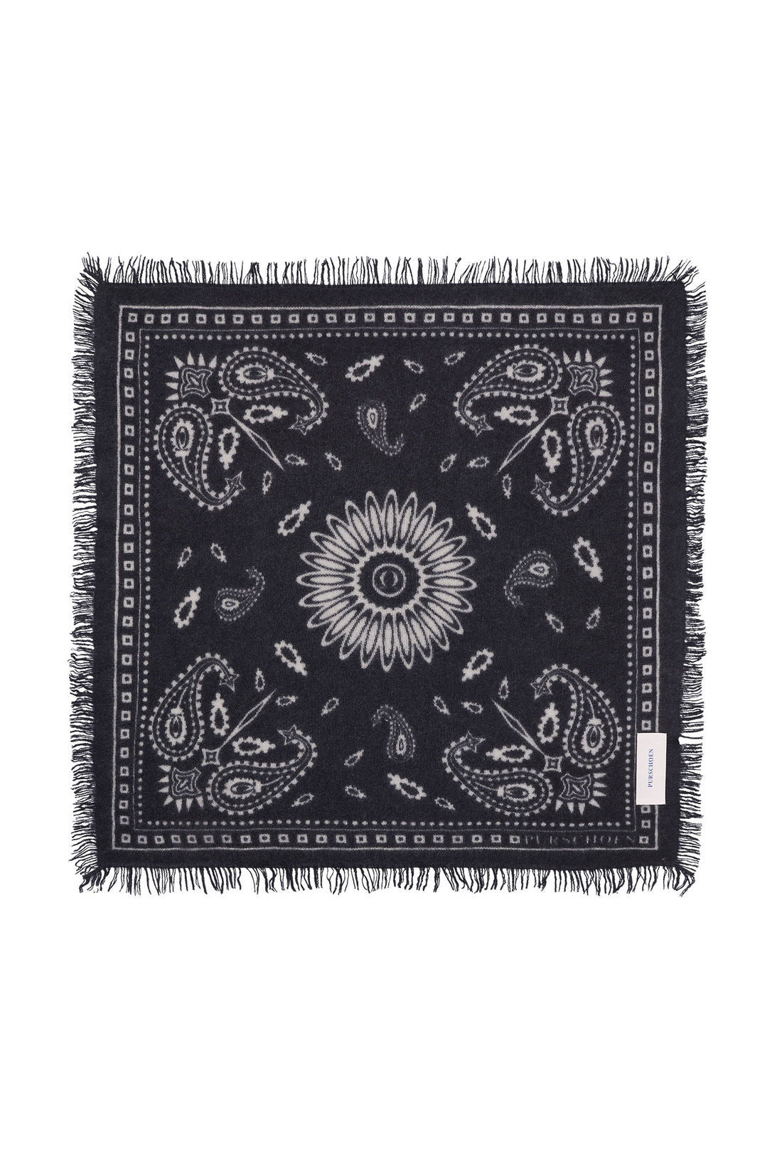 PURSCHOEN BANDANA SCARF PAISLEY BLOOM BLACK-NATURAL 60 X 60 CM