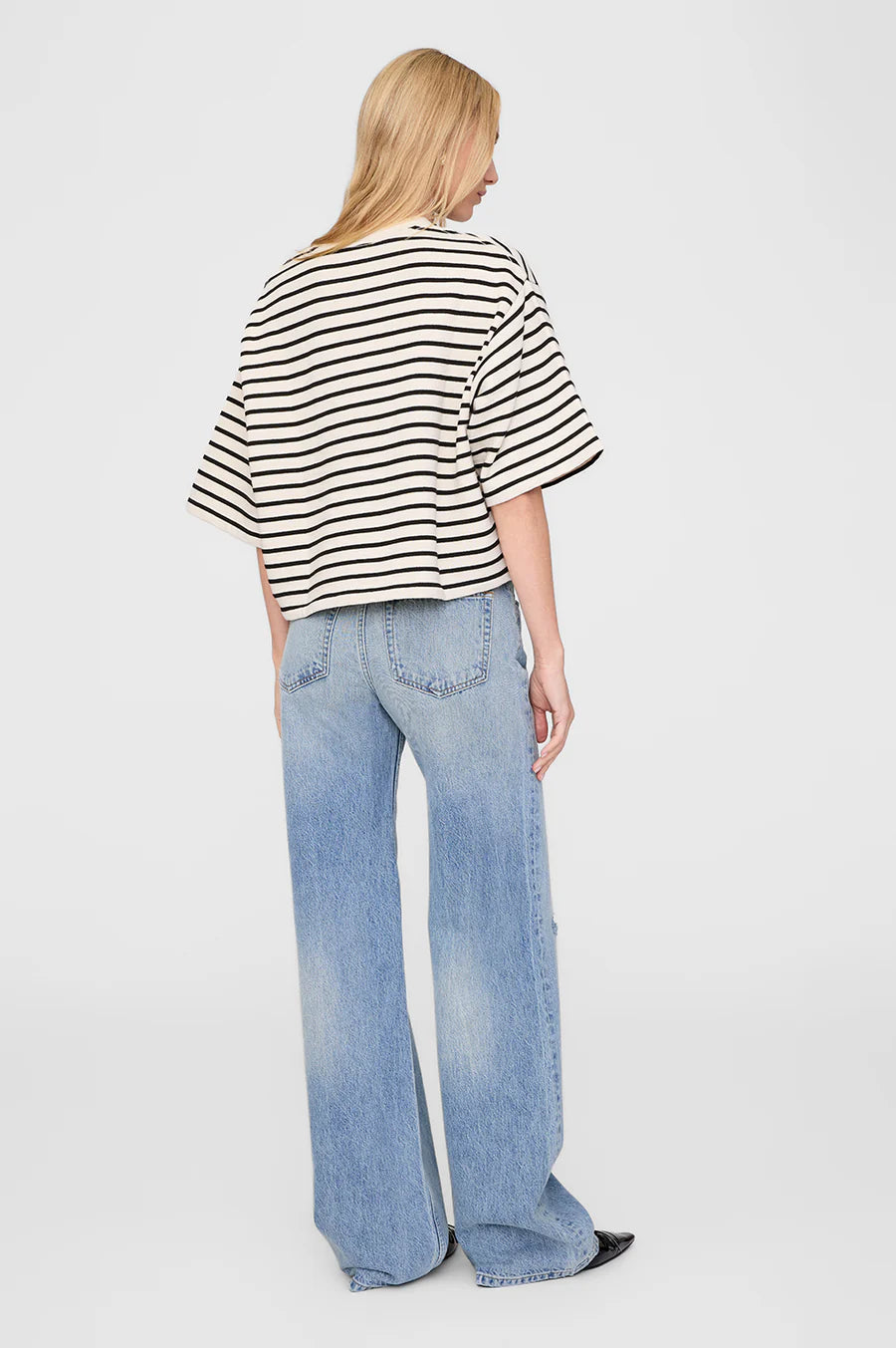 Anine Bing Myers Cropped Tee Black Stripe