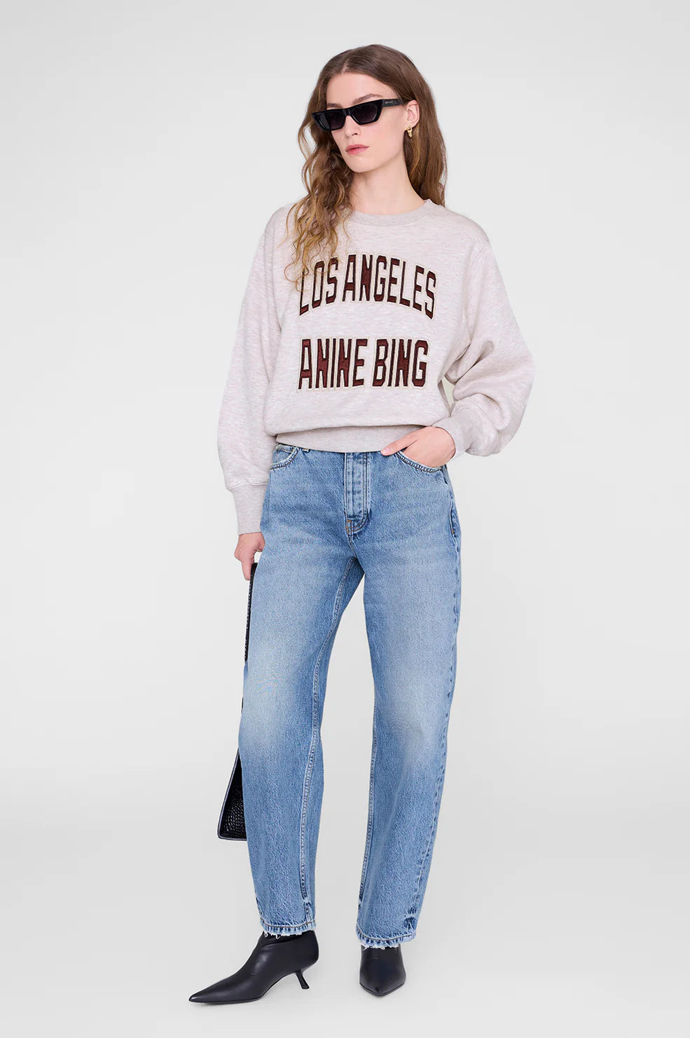 Anine Bing Harry Shrunken Sweatshirt LA Oatmeal Melange