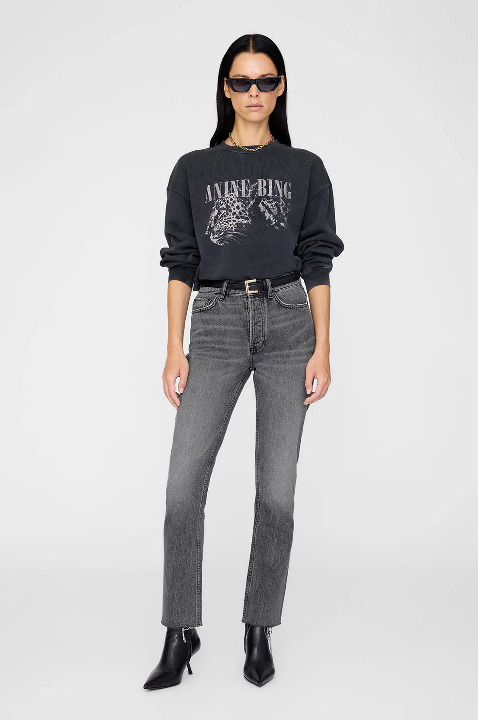 Anine Bing Spencer Sweatshirt Leopard Washed Black
