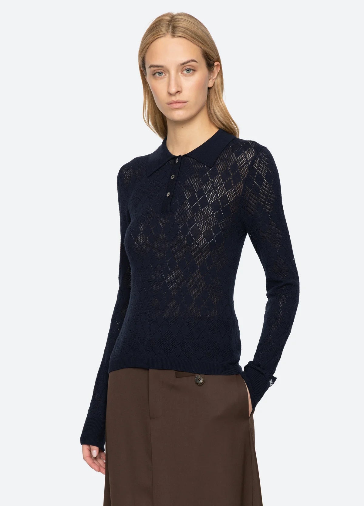 Sea New York Jane Argyle Polo Sweater Navy