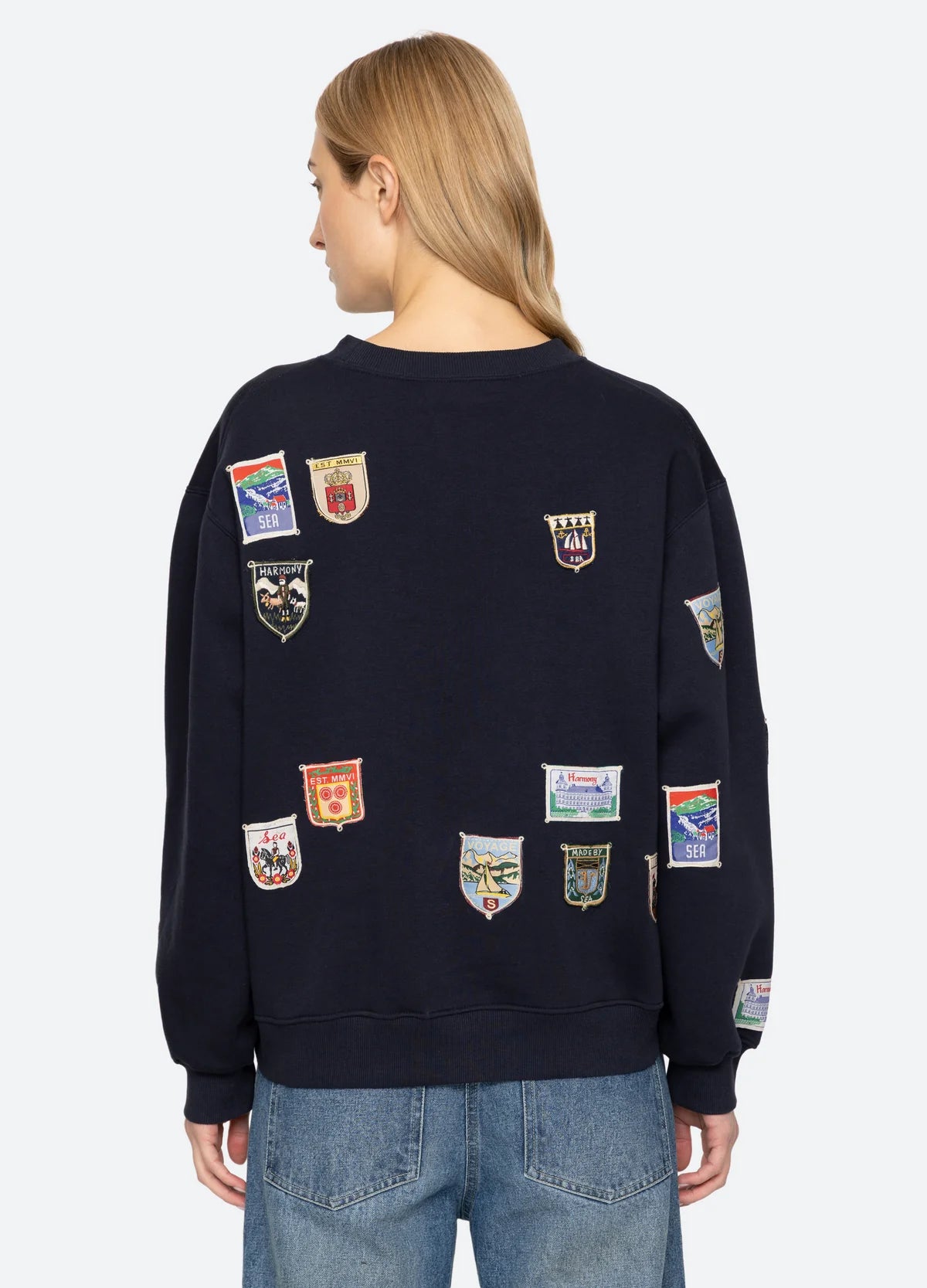 Sea New York Davis Patchwork Crew Neck Sweatshirt Navy