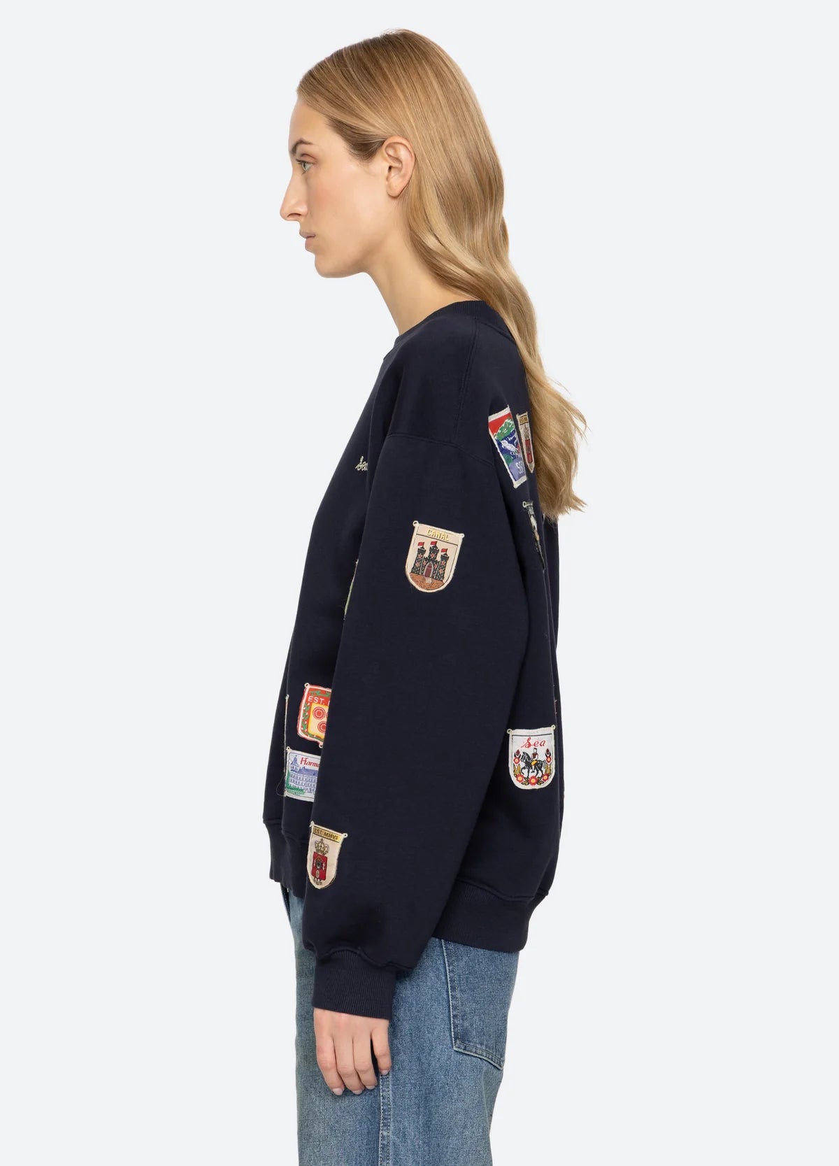 Sea New York Davis Patchwork Crew Neck Sweatshirt Navy