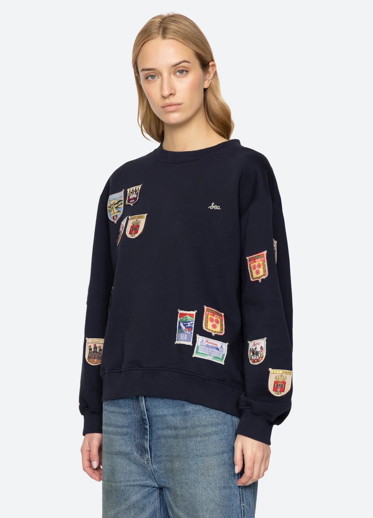 Sea New York Davis Patchwork Crew Neck Sweatshirt Navy