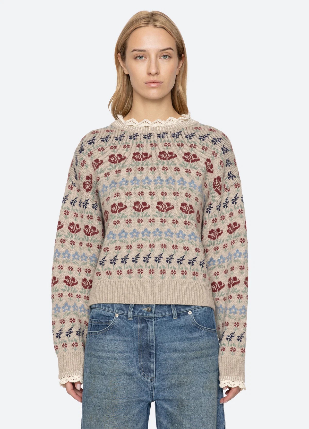 Sea New York Preston Knit Crew Neck Sweater Cream