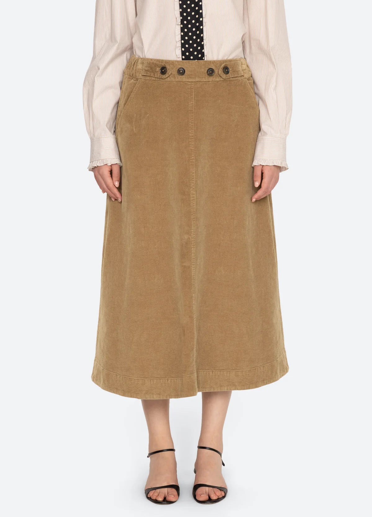 Sea New York Garret Corduroy Midi Skirt Khaki