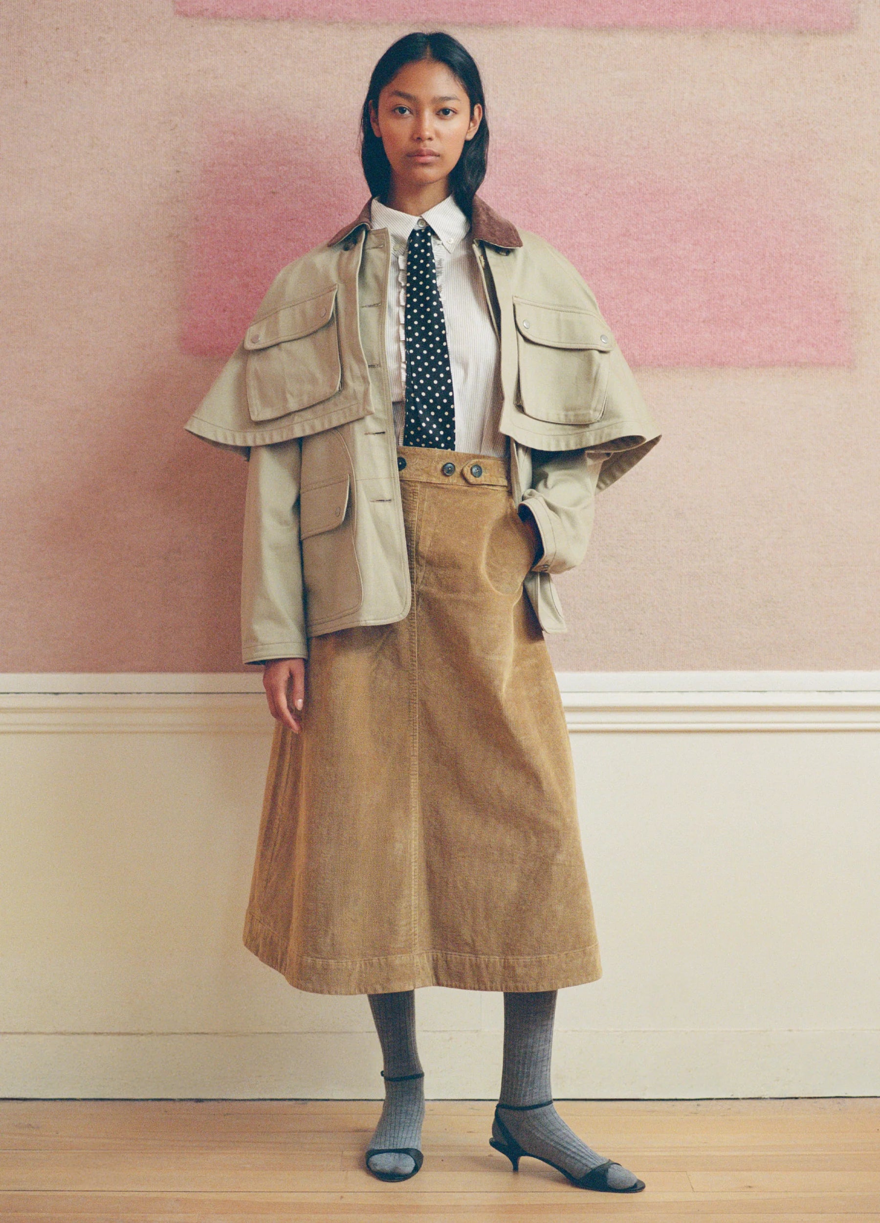 Sea New York Garret Corduroy Midi Skirt Khaki