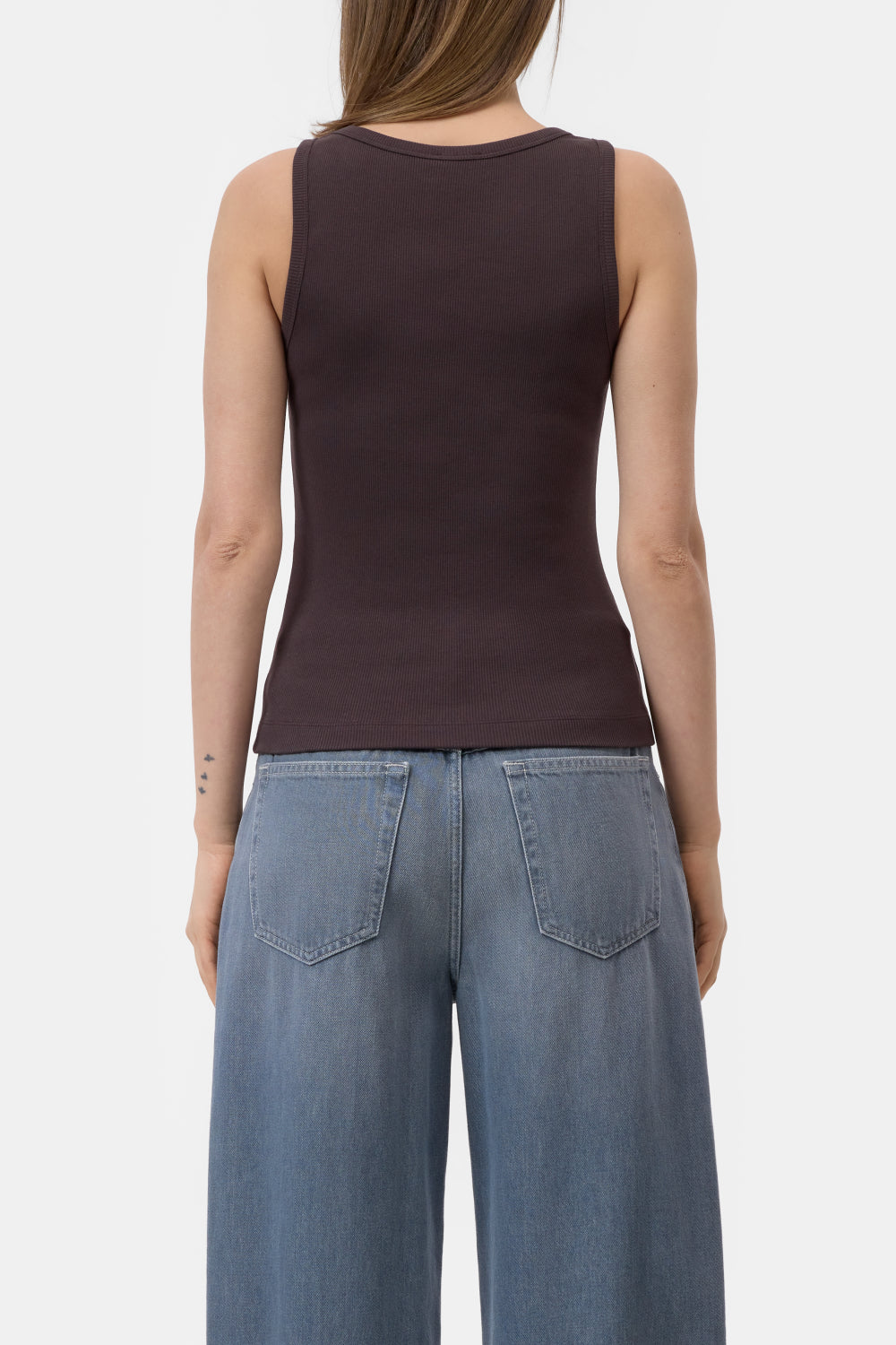 CLOSED TANK TOP COTTON RIB MAHAGONY BROWN