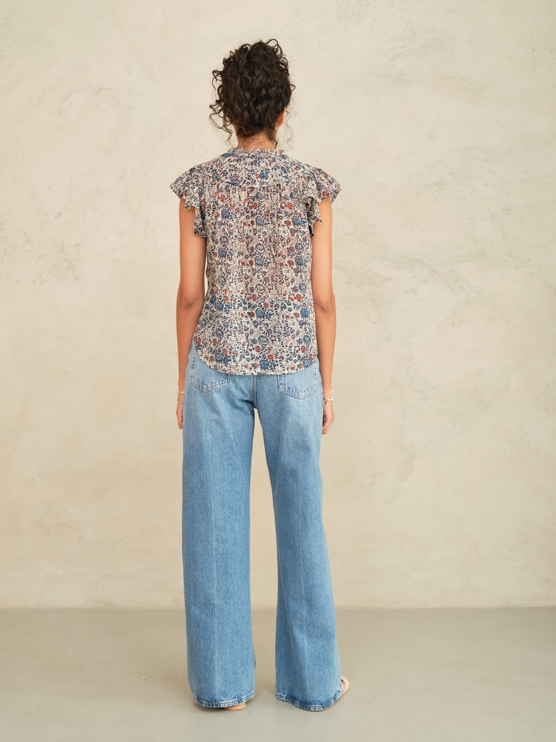 M.A.B.E Cass Print Frill Top Indigo/Rust