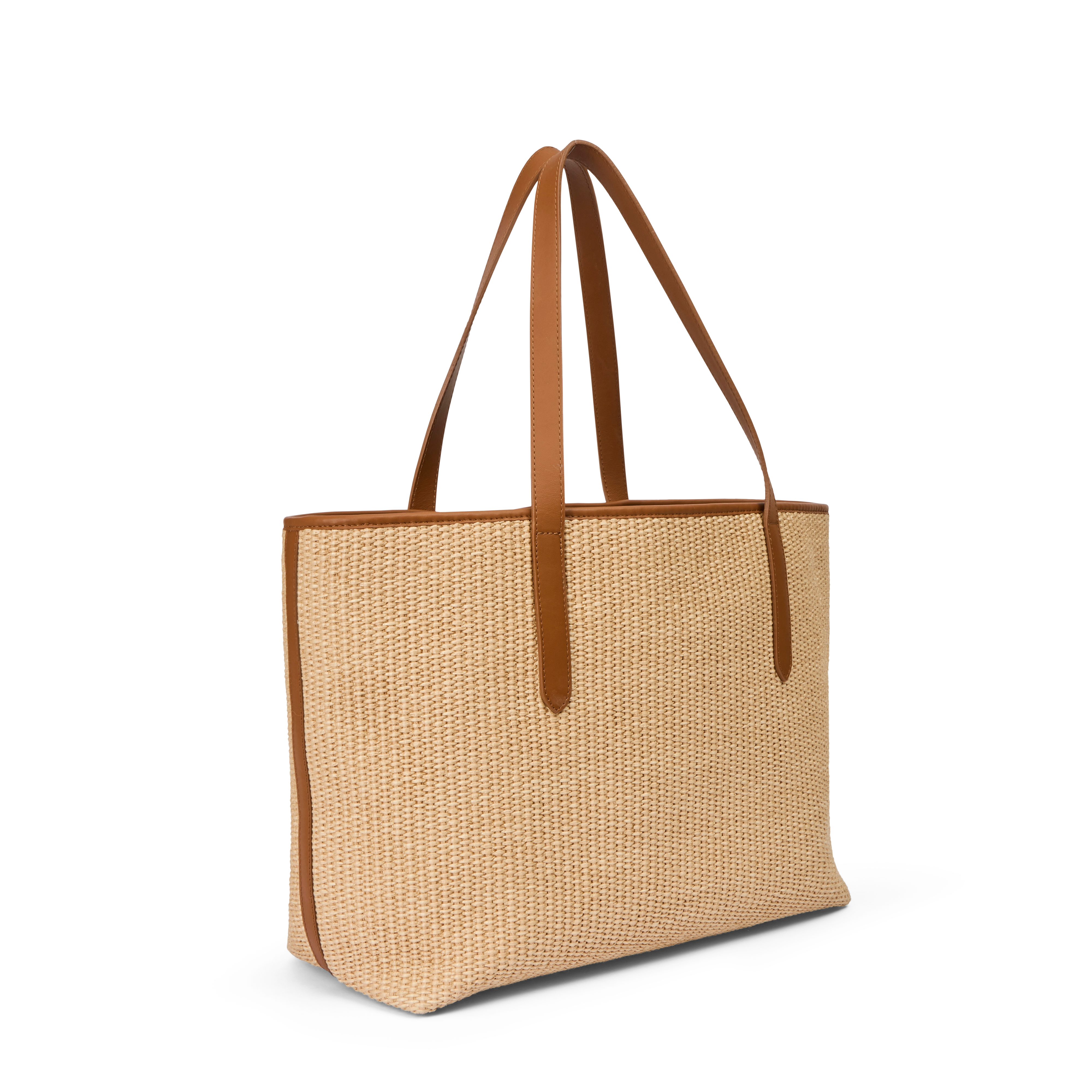 Infinito Karin tote natural raffia x cognac leather