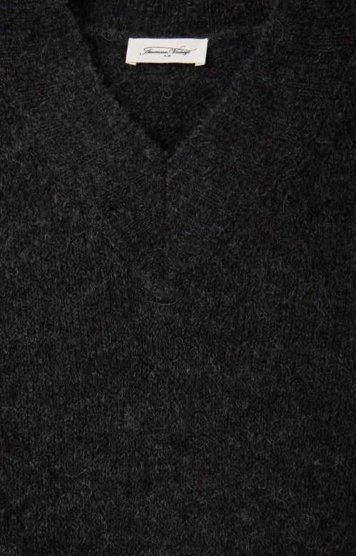 AMERICAN VINTAGE EAST SWEATER V - NECK ANTHRACITE - Den Lille Ida - American Vintage