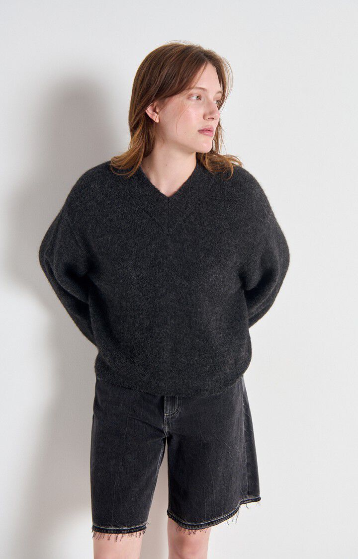 AMERICAN VINTAGE EAST SWEATER V - NECK ANTHRACITE - Den Lille Ida - American Vintage