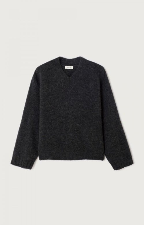 AMERICAN VINTAGE EAST SWEATER V - NECK ANTHRACITE - Den Lille Ida - American Vintage