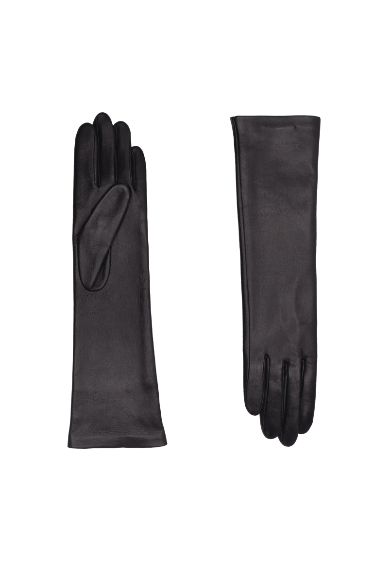 Agnelle Celia Long Leather Gloves Black