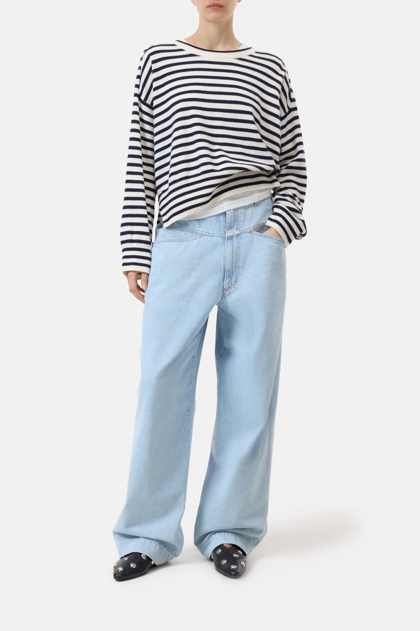 CLOSED CASHMERE STRIPED CREW NECK IVORY NAVY - Den Lille Ida - Closed