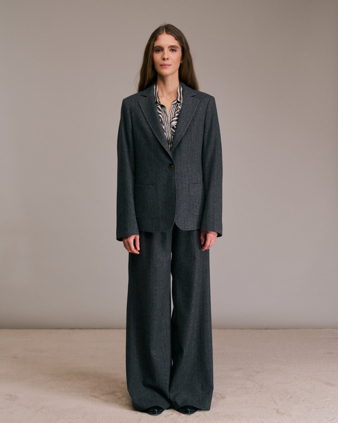 Diega Vorado Jacket Grey/Camel Pinstripe - Den Lille Ida - Diega