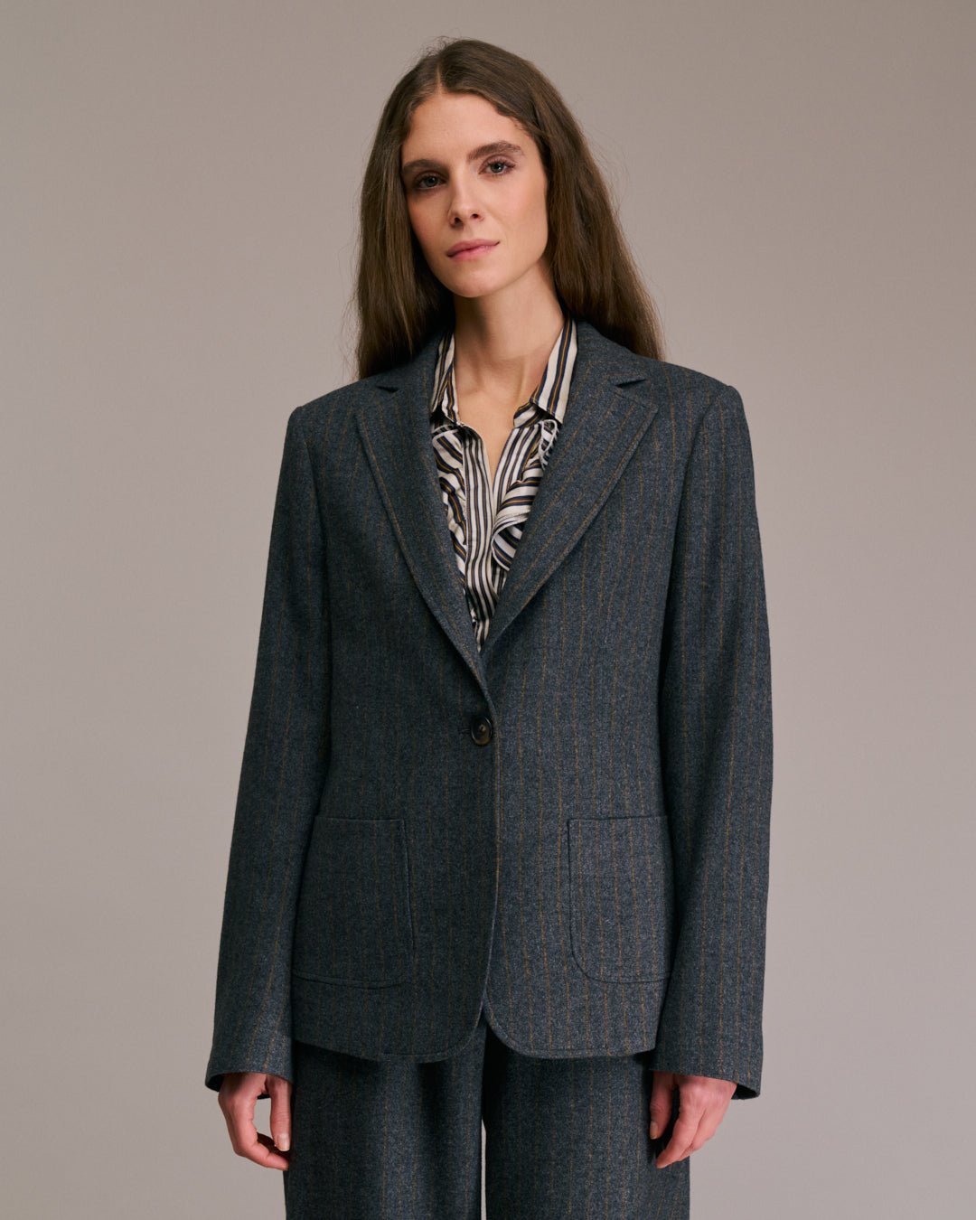 Diega Vorado Jacket Grey/Camel Pinstripe - Den Lille Ida - Diega