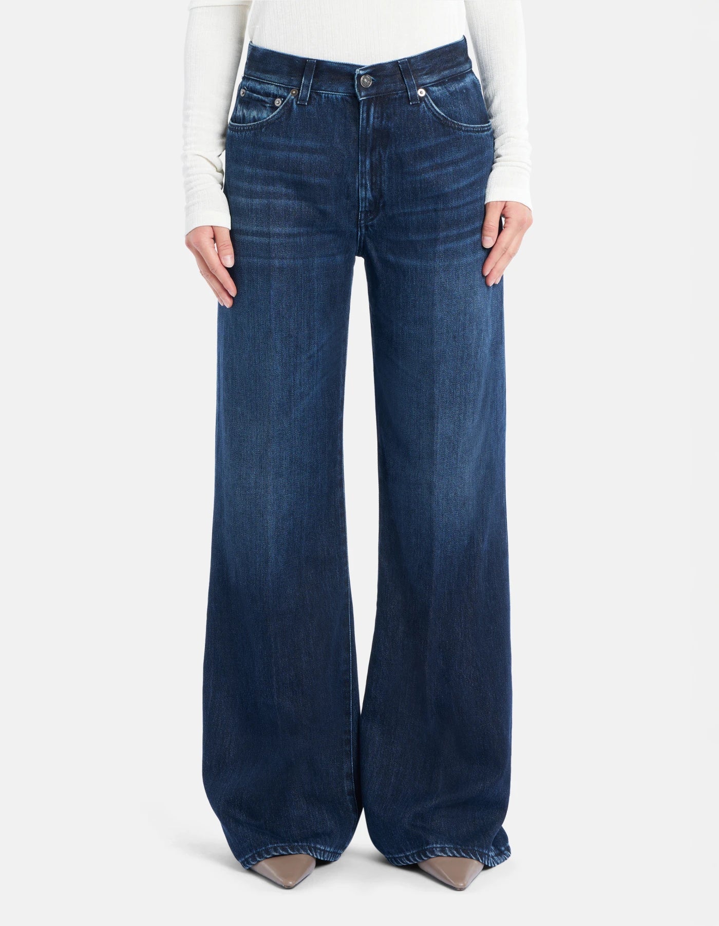 Dondup Amber Wide - leg Jeans in Cotton and Lyocell Rigid Denim Blue - Den Lille Ida - Dondup