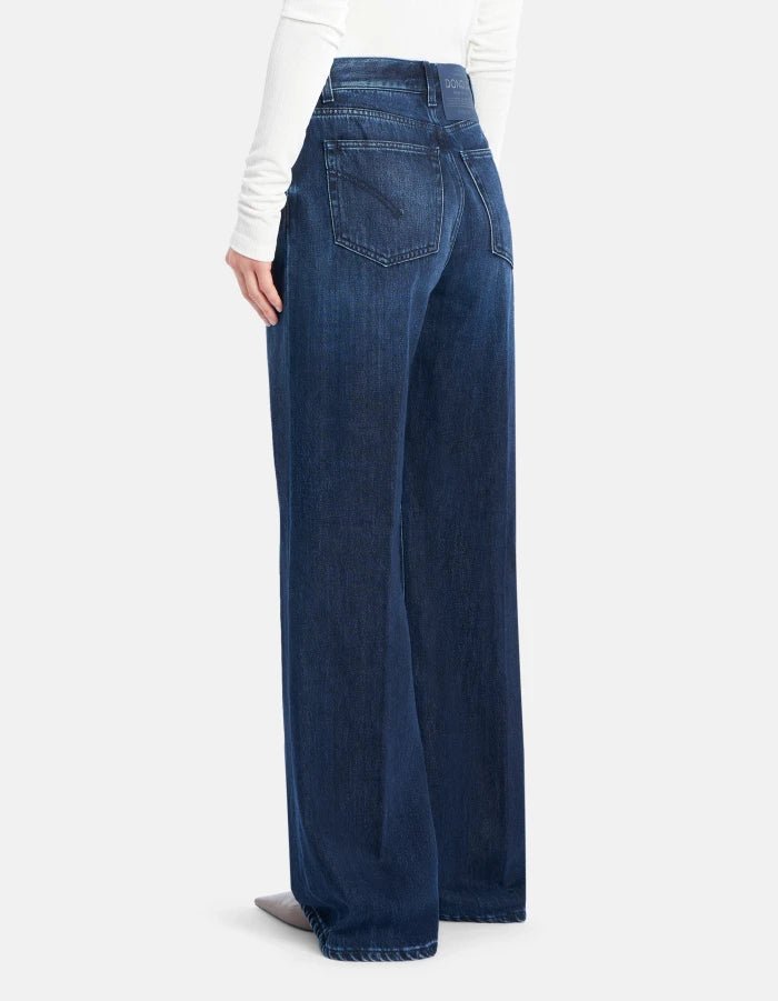 Dondup Amber Wide - leg Jeans in Cotton and Lyocell Rigid Denim Blue - Den Lille Ida - Dondup