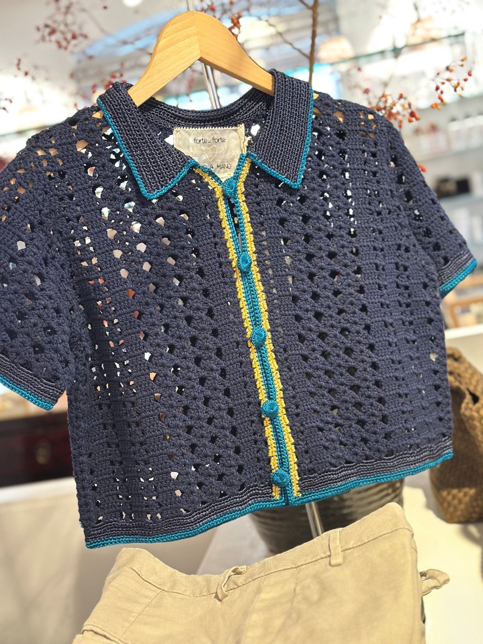 forte forte cable lux handmade crochet polo shirt plume - Den Lille Ida - forte_forte