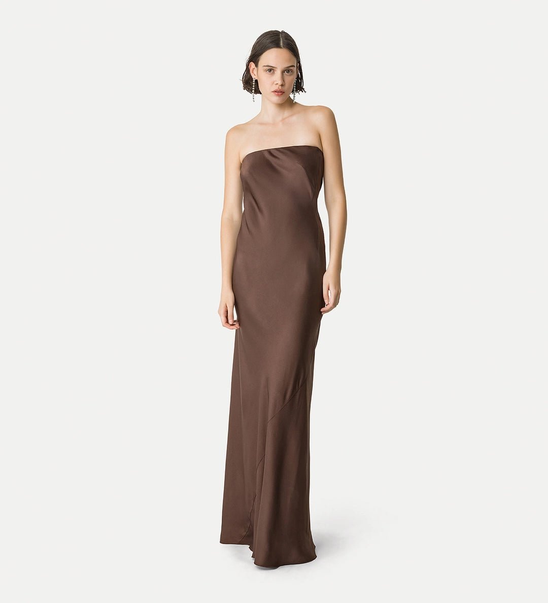 forte_forte elegant dress in envers satin chocolat - Den Lille Ida - forte_forte
