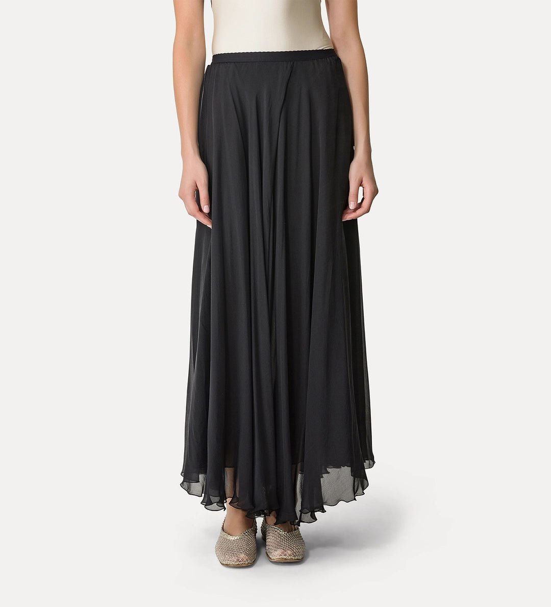 FORTE_FORTE LONG SKIRT IN SILK CHIFFON BLACK - Den Lille Ida - forte_forte