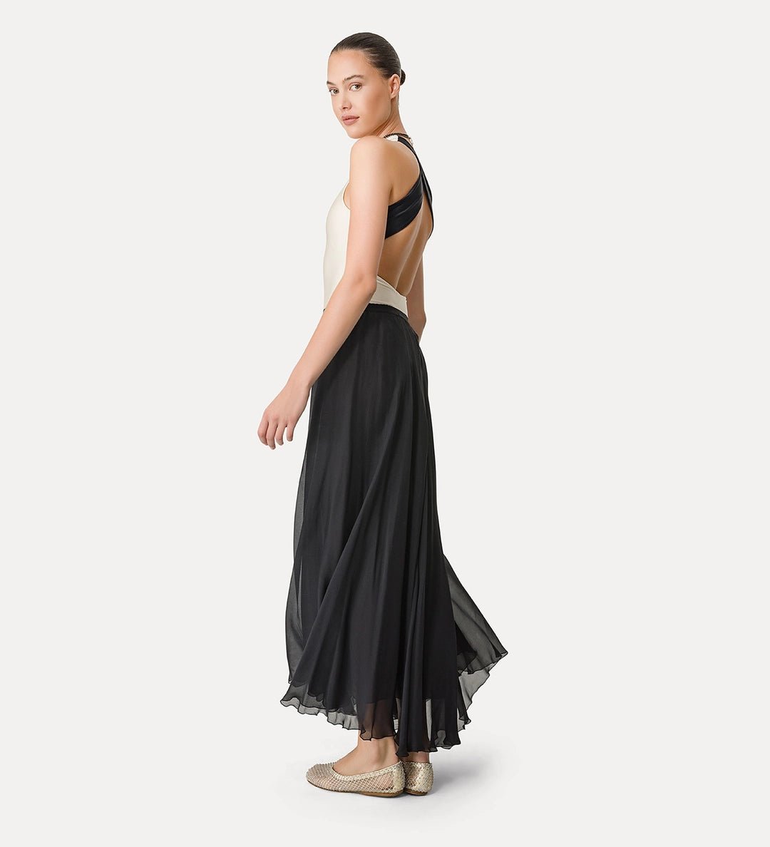 FORTE_FORTE LONG SKIRT IN SILK CHIFFON BLACK - Den Lille Ida - forte_forte