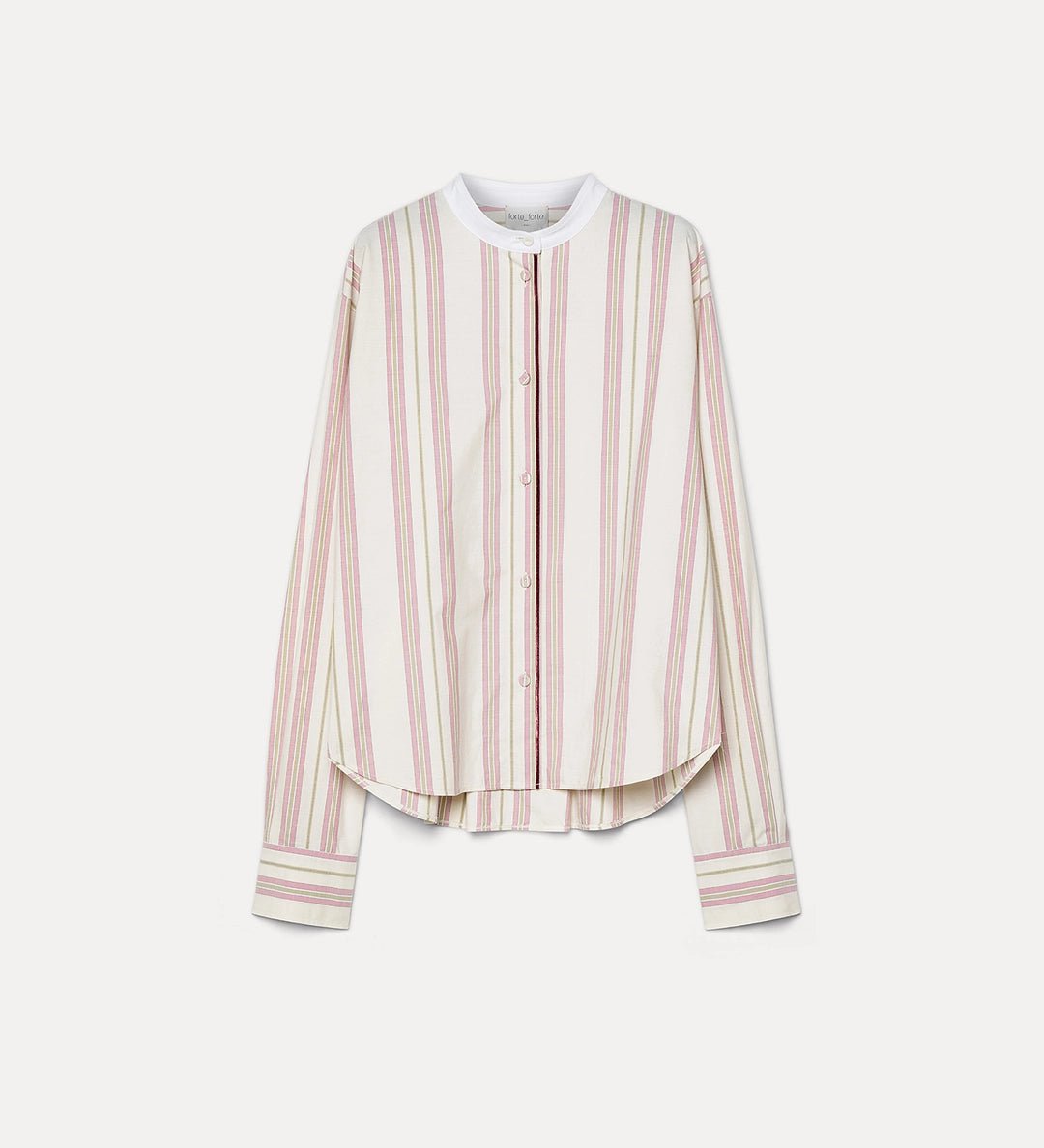 forte_forte mandarin–collar shirt in striped cotton with velvet detailing rose - Den Lille Ida - forte_forte