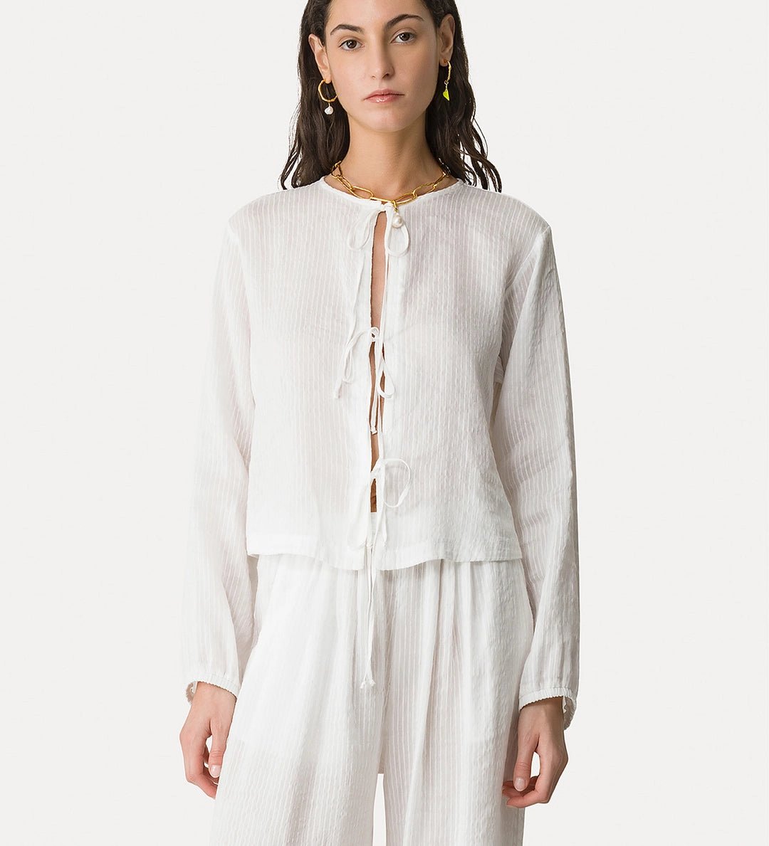 forte_forte silk linen voile pinstribed shirt with strings - Den Lille Ida - forte_forte