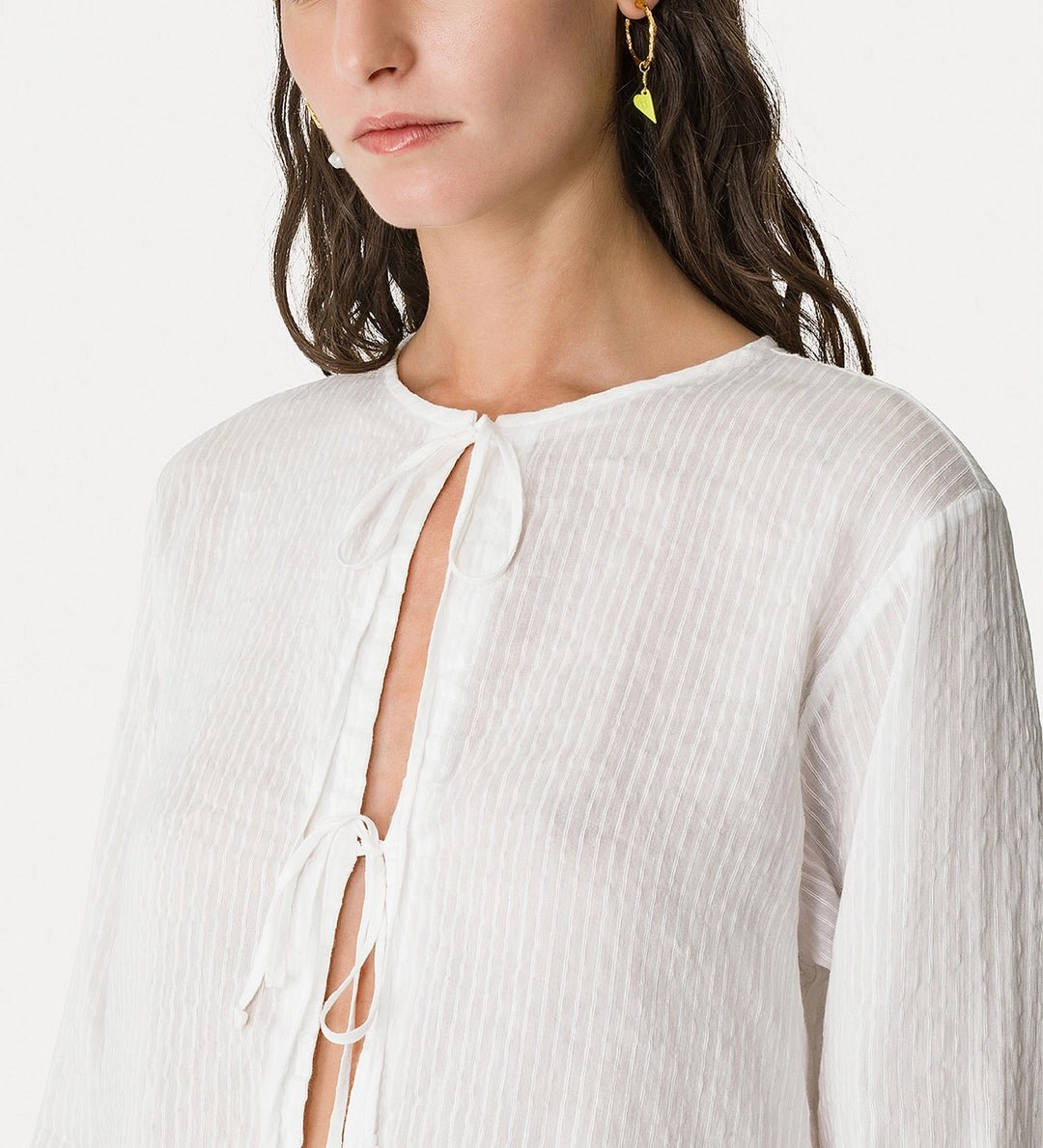 forte_forte silk linen voile pinstribed shirt with strings - Den Lille Ida - forte_forte